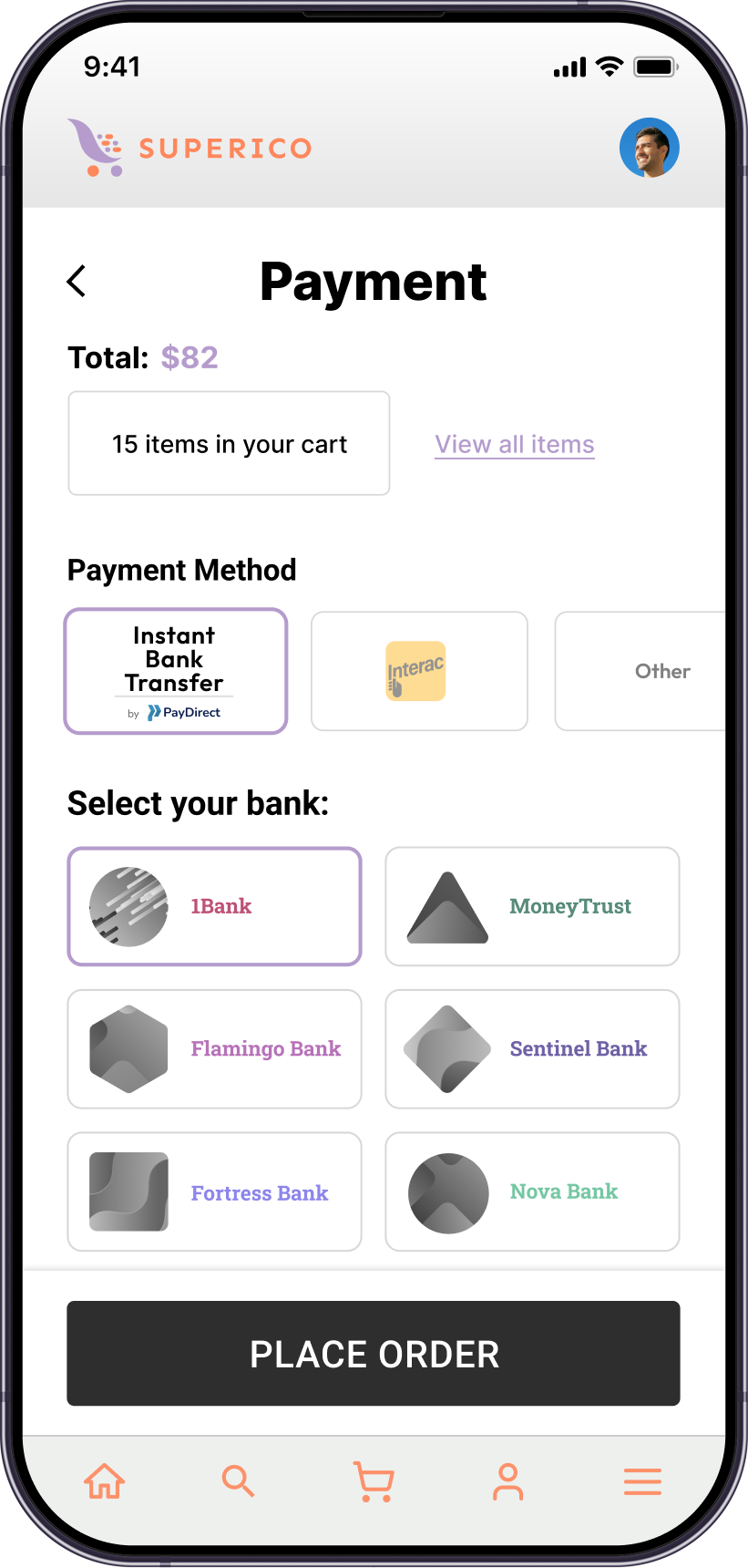 Phone displaying Instant Bank Transfer being selected as a payment method