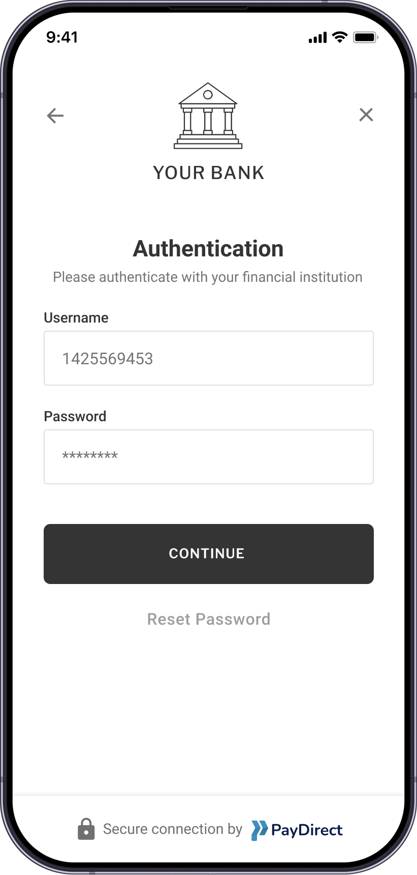 Phone displaying bank login screen